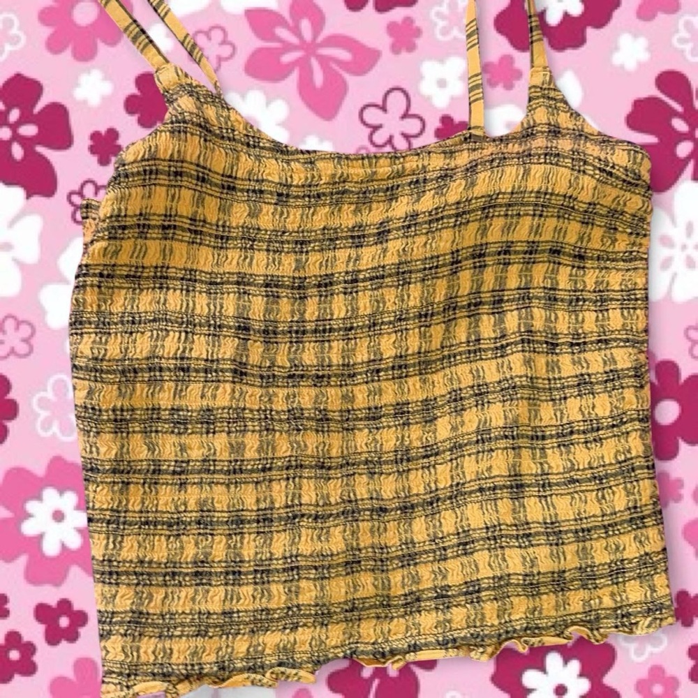 Clueless Style Y2K Hollister Yellow Textured Crop Top w Plaid